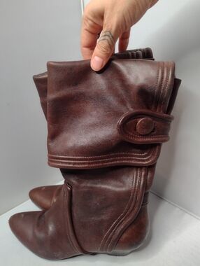 Migliorini Women Leather Wedge Fold Over Boots 6 Brown Bohemian Ponit Toe B18